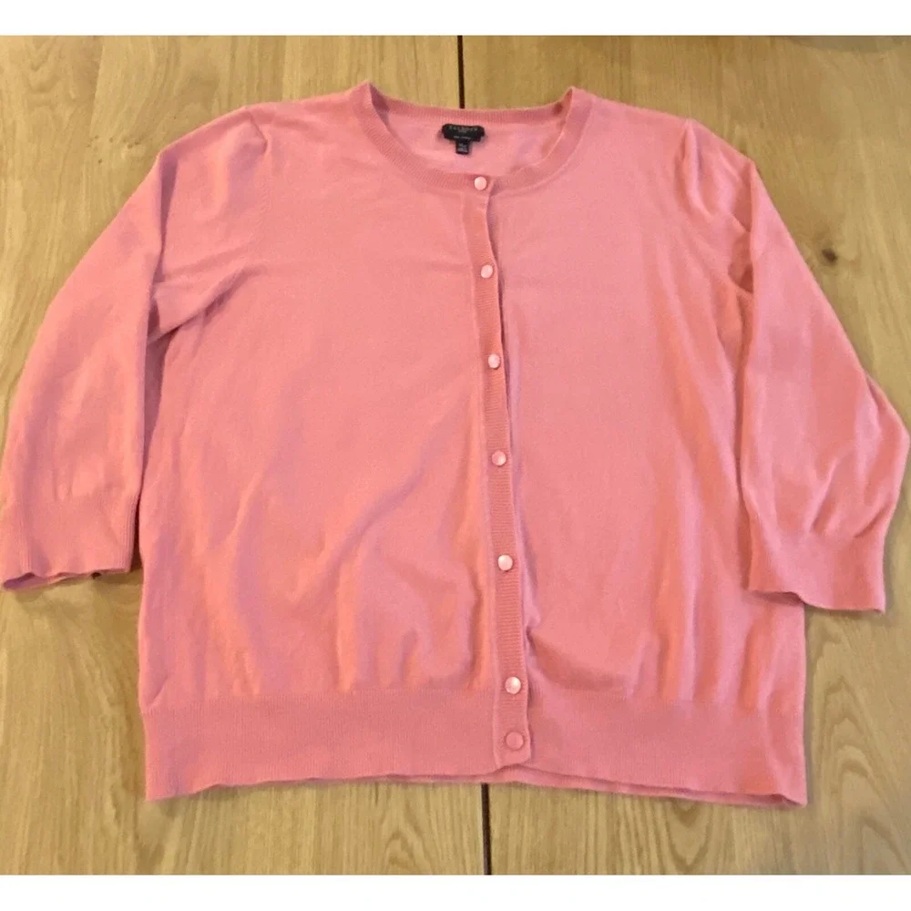 Talbots Womens Cardigan Sweater Pima Cotton 3/4 Sleeve‎ Petal Pink XL Petite